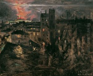 Paris at Night with Eiffel Tower by Theodor von Hormann