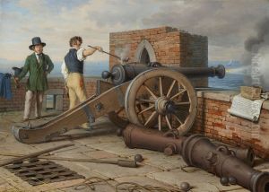 Kunstlerfreunde losen einen Kanonenschuss auf der Festung Michele bei Ostia (Ferdinand Jagemann und Peter Krafft) by Johann Peter Krafft