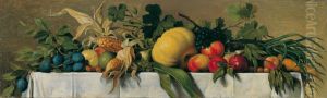 Stillleben mit Obst und Gemuse auf weissem Tischtuch Stillleben mit Obst und Gemuse auf weissem Tischtuch