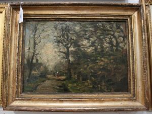 Landscape With A Figure Walking On A Path Towards A Cottage by Jean-Baptiste Cazin