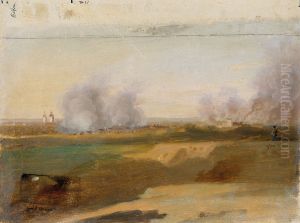 Landschaftsstudie mit brennenden Dorfern im Hintergrund Landschaftsstudie mit brennenden Dorfern im Hintergrund
