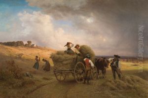 Heueinfahrt bei herannahendem Gewitter by Carl Schlesinger