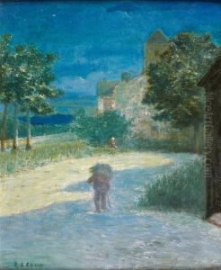 La Place De L'eglise, Auvers-sur-oise by Jean-Charles Cazin