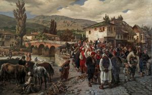 An der lateinischen Brucke in Sarajewo by Alois Schonn