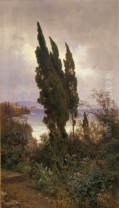 Garten vor dem koniglichen Schloss auf Korfu by Ludwig Hans Fischer