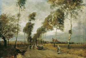 Landstrasse mit Birkenallee by Hugo Charlemont