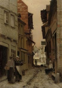 A Normandy Street by Marie, Nee Guillet Cazin