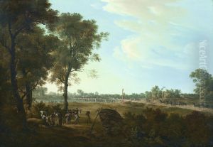 Szene aus den Napoleonischen Kriegen: Der Beginn des Bruckenkopfes in der Lobau by Josef Rebell
