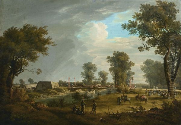 Szene aus den Napoleonischen Kriegen: Der franzosische Ruckzug aus der Lobau und der verwundete Marschall Jean Lannes (Duc de Montebello) - view 1