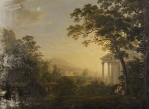 Ideale Landschaft mit Tempelgebauden by Josef Rebell