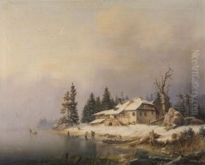Bauernhof am winterlichen See Bauernhof am winterlichen See