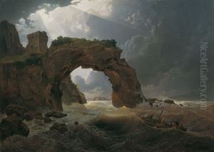 Sea Storm at Arco di Miseno near Miliscola with a View Towards Nisida by Josef Rebell