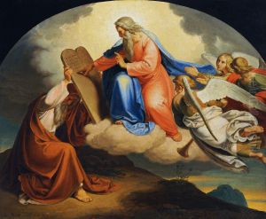 Gott schreibt Moses auf dem Berg Sinai die zehn Gebote auf zwei steinerne Tafeln by Joseph von Fuhrich