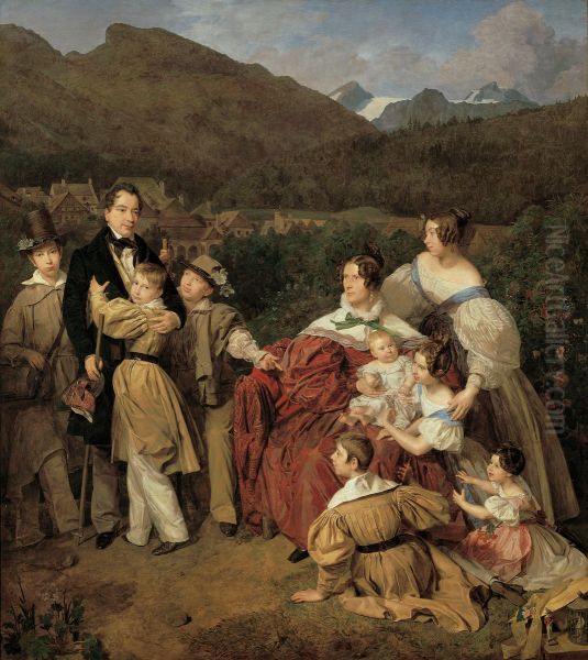 Der Notar Dr. Josef August Eltz mit seiner Gattin Caroline, geb. Schaumburg, und den acht Kindern in Ischl - view 1