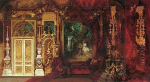 Dekorationsentwurf fur das Schlafzimmer Kaiserin Elisabeths in der Hermesvilla (Mittelszene: Ein Sommernachtstraum) by Hans Makart