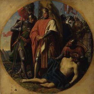 Rudolf I of Habsburg at the corpse of Ottokar near Durnkrut in 1278