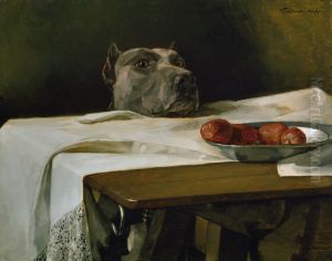 Dogge mit Wurstschussel. >>Caesar am Rubikon<< by Wilhelm Heinrich Trutbner