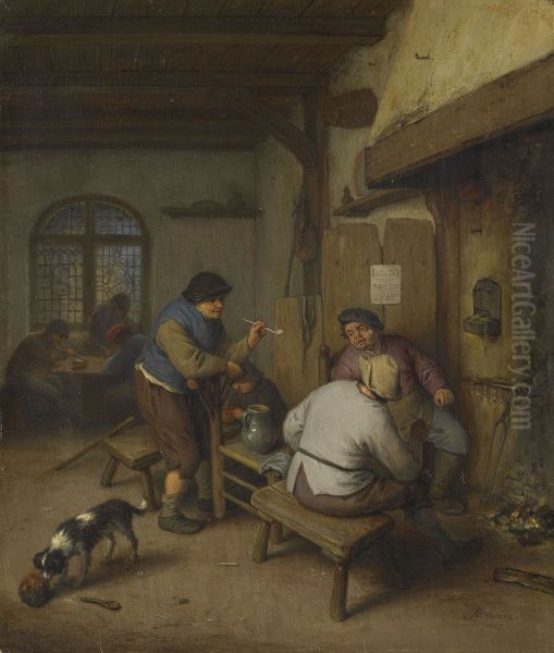 Three Peasants in a Tavern, round a Fire - view 1
