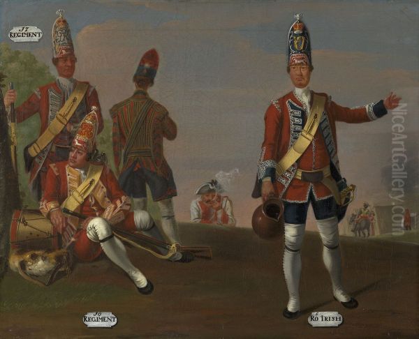 Grenadiers, 16th and 17th Regiments of Foot, and Grenadier and Drummer, 18th Royal Irish Regiment of Foot, 1751 - view 1