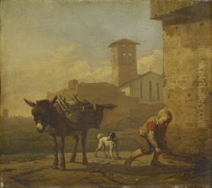 A Boy Loading an Ass in an Italian Village Street by Karel Dujardin