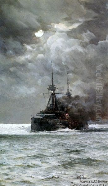 Warships at Anchor by Moonlight - view 1