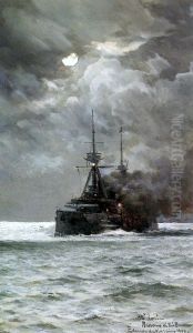 Warships at Anchor by Moonlight