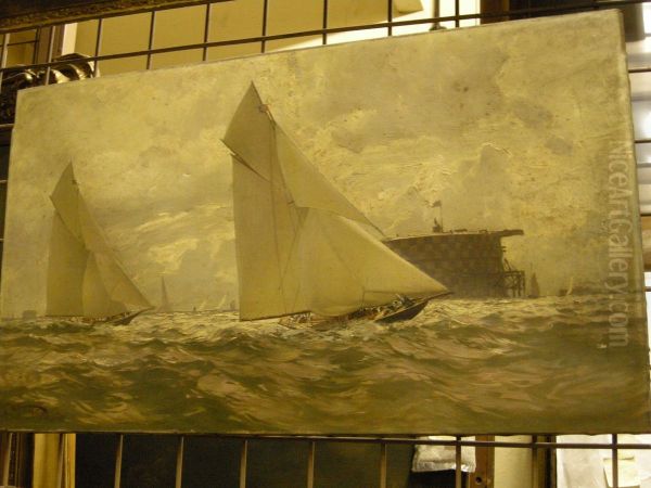 Britannia and Navahoe(?) racing in the Solent, 1893 - view 1