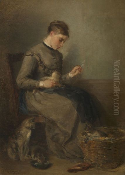 Female Playing with a Cat; an Interior - view 1