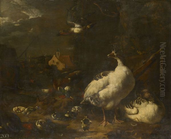 Ducks and Geese in a Farmyard - view 1