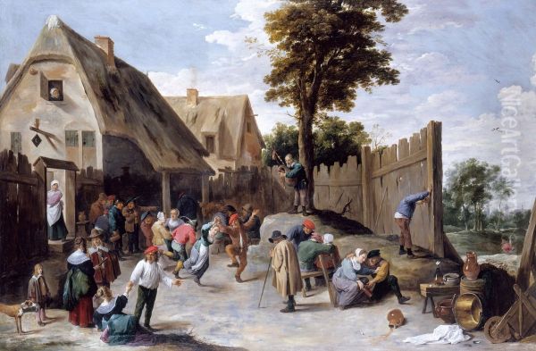 Peasants dancing outside a Tavern - view 1