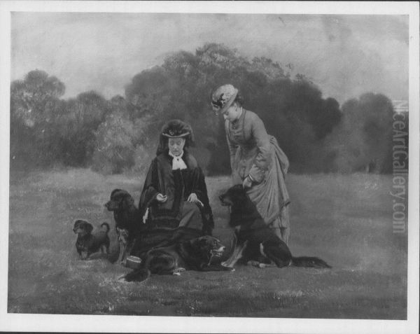 Queen Victoria with Princess Beatrice and a Group of Dogs - view 1