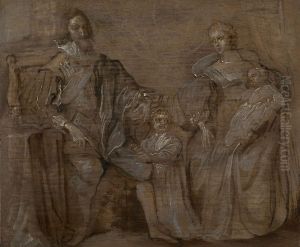 Sketch of Charles I and Queen Henrietta Maria with their two eldest children, Prince Charles and Princess Mary by Sir Anthony Van Dyck
