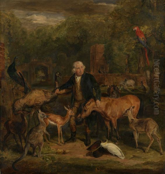 John Clark(e) with the animals at Sandpit Gate - view 1