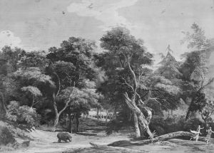 A Wood with Peasants Alarmed by a Bear