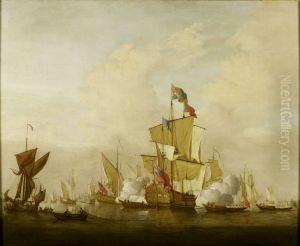 A Calm with a Royal Yacht Firing a Salute by Peter Monamy