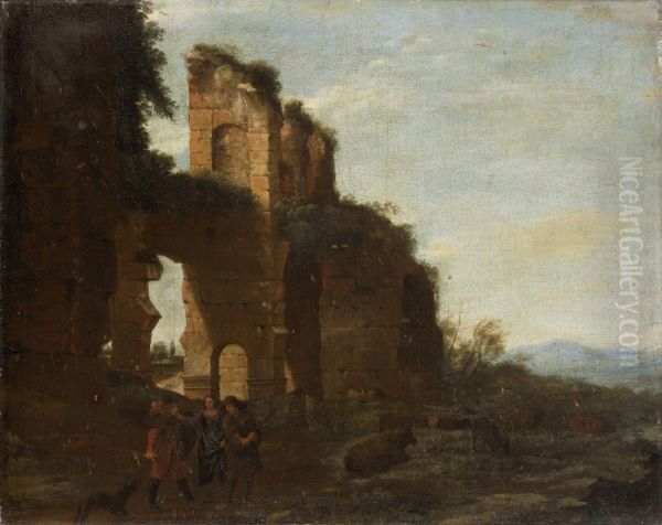 Ruine mit Raubern und einer Frau - view 1