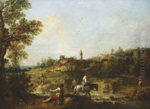 Landscape with a Woman fording a Stream on Horseback by Francesco Zuccarelli