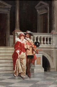 Scena Galante, Ritratto In Costume Del Pittore Morgari Con La Moglie by Adriano Cecchi