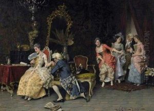 Galant Wooing. Courtly Company Playing Palour Games In The Salon. by Adriano Cecchi