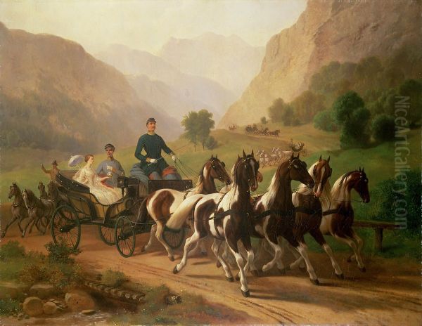 Kaiser Franz Joseph (1830 - 1916) und seine Braut bei einer Ausfahrt in der Umgebung von Ischl - view 1