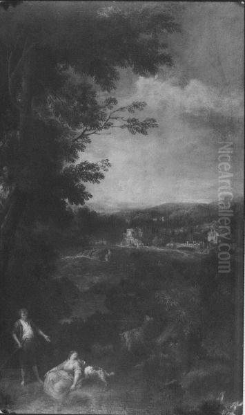 Landscape with a Goatherd and a Seated Woman Nuzzled by a Dog - view 1
