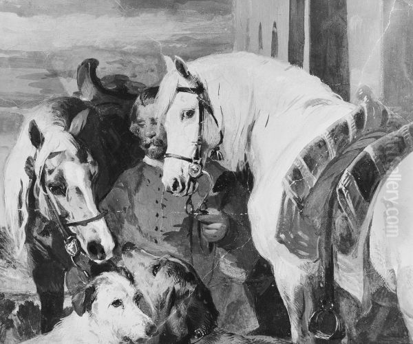 A Groom with Horses and Dogs - view 1