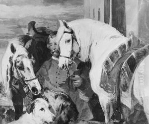 A Groom with Horses and Dogs by Sir Edwin Henry Landseer