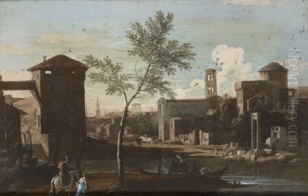 A Town and Ruins Beside a River - view 1
