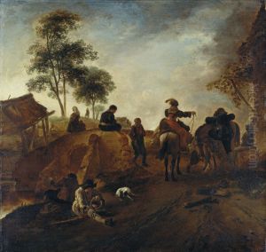 A Country Road with a Stone Bridge and Travellers by Philips Wouwerman