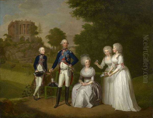 Wilhelm IX, Landgrave of Hesse-Cassel, later Elector Wilhelm I, his wife, Wilhelmine Caroline and their children, Wilhelm, Friederika and Caroline - view 1