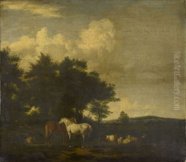 Horses, Sheep and Goats with a Sleeping Herdsman - view 1