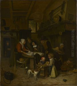 A Scene in a Peasant Kitchen with a Servant Laying the Cloth by Jan Steen