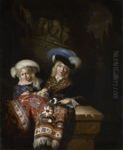 A Boy and a Girl with a Guinea-Pig and a Kitten by Adriaen Van Der Werff