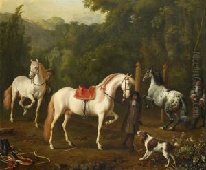 A Groom Assisting a Riding Master at the Manege